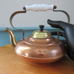 Vintage Copper & Brass Teapot: Small Dutch Kettle