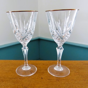 SET of 2 Crystal 8 oz. Goblets, Wine Glasses, Cristal de Flandre, Salzburg Gold, Gold Trim