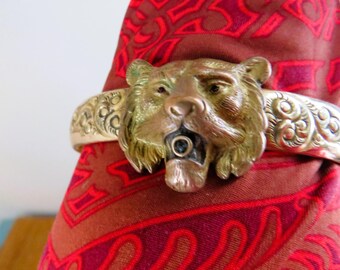 アンティーク ゴールド メッキ ライオン ヒンジ バングル PRST Co 刻印