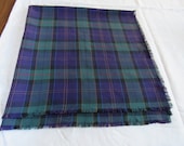 Large Wool Plaid Fringed Square Scarf in Green and Purple