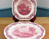 1 or 2 Grindley Red Transferware Scenes after Constable platter and or tray - idyllic rural depictions
