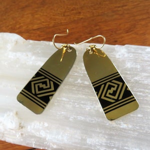Laurel Burch Gold Tone Black Geometric Dangle Earrings