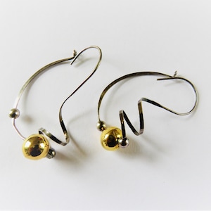Sterling Spiral (with 14 K Gold & Sterling Spheres) Earrings