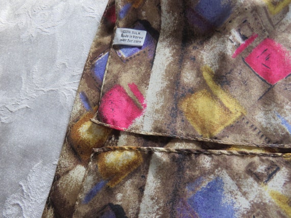 Brown Oblong Silk Pink Purple Yellow Scarf, Made … - image 7