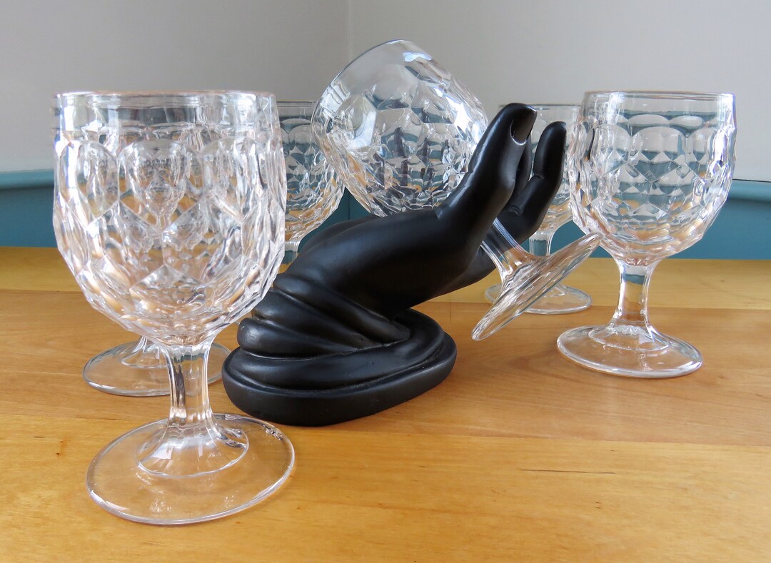 EAPG Clear Glass Honeycomb Small Wine Glasses 4 3/8 Tall 6 Oz. 