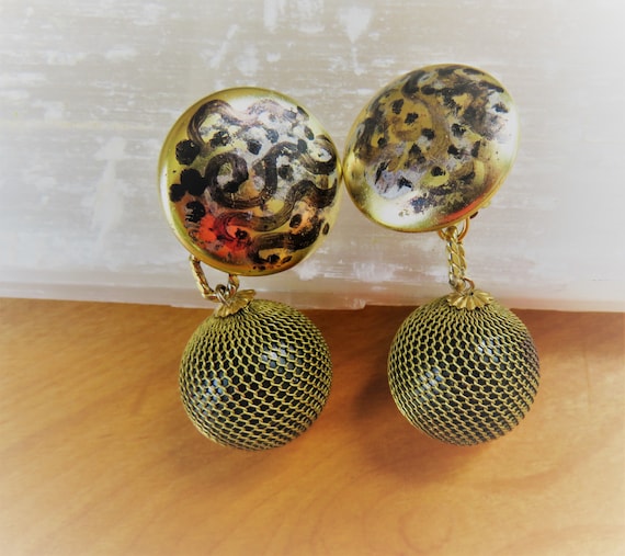 Les Bernard Clip on Earrings - Hand Painted Black & Gold  display picture 1