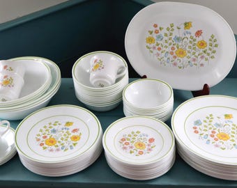 86 Piece Corelle MEADOW Pattern Dinnerware Set: 16 Dinner Plates, 7 Serving Bowls