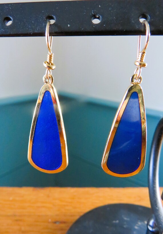 Laurel Burch Blue Gold Tone Signed Teardrop Ename… - image 5