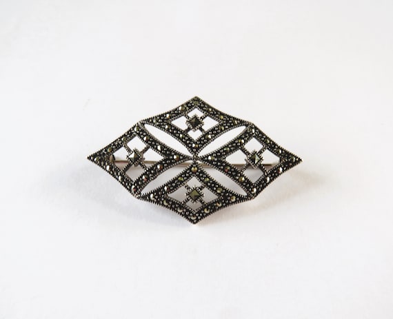 Sterling Marcasite 2" Art Deco Brooch