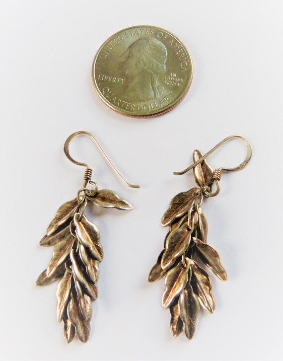 Sterling Leaves, Leaf Cluster Dangle Earrings, FU… - image 7