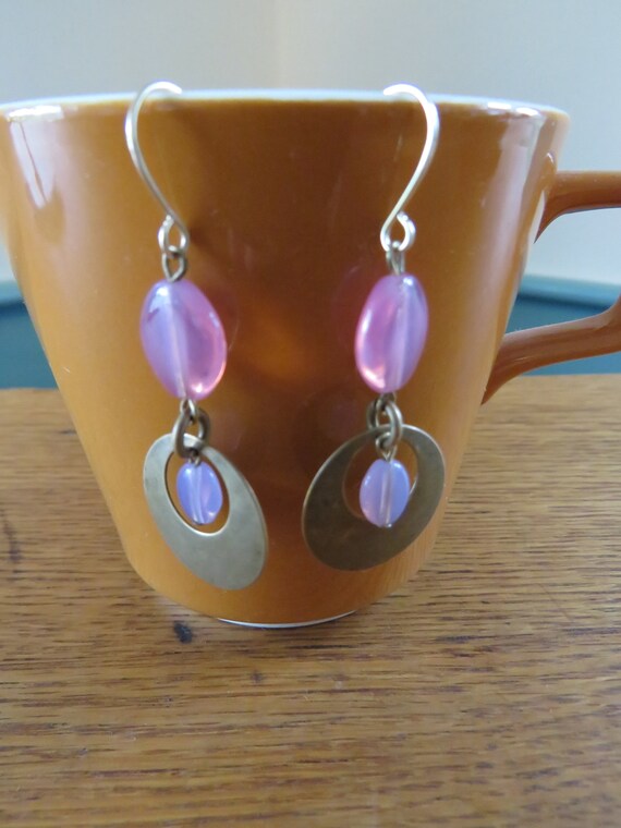 Marjorie Baer MB SF Brass Pink Glass Dangle Earri… - image 3