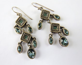 BARSE Sterling Chandelier Earrings with Blue Glass "Gemstones"