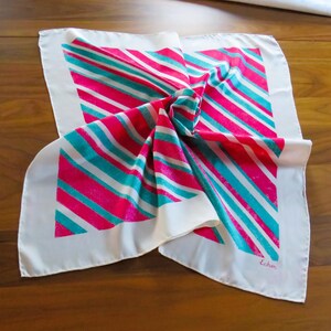 Echo Silk Chinon Square Scarf Bright Raspberry, Aqua, Off White, Hand Rolled Hem