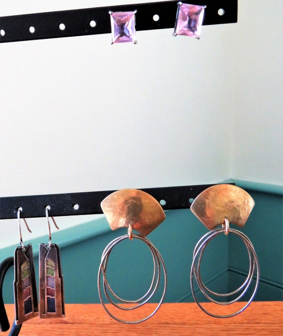 Sterling Pink Crystal Rectangular Studs - image 9