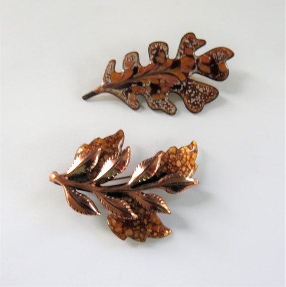 MATISSE RENOIR Copper Enamel Leaves Brooch - Fall… - image 10