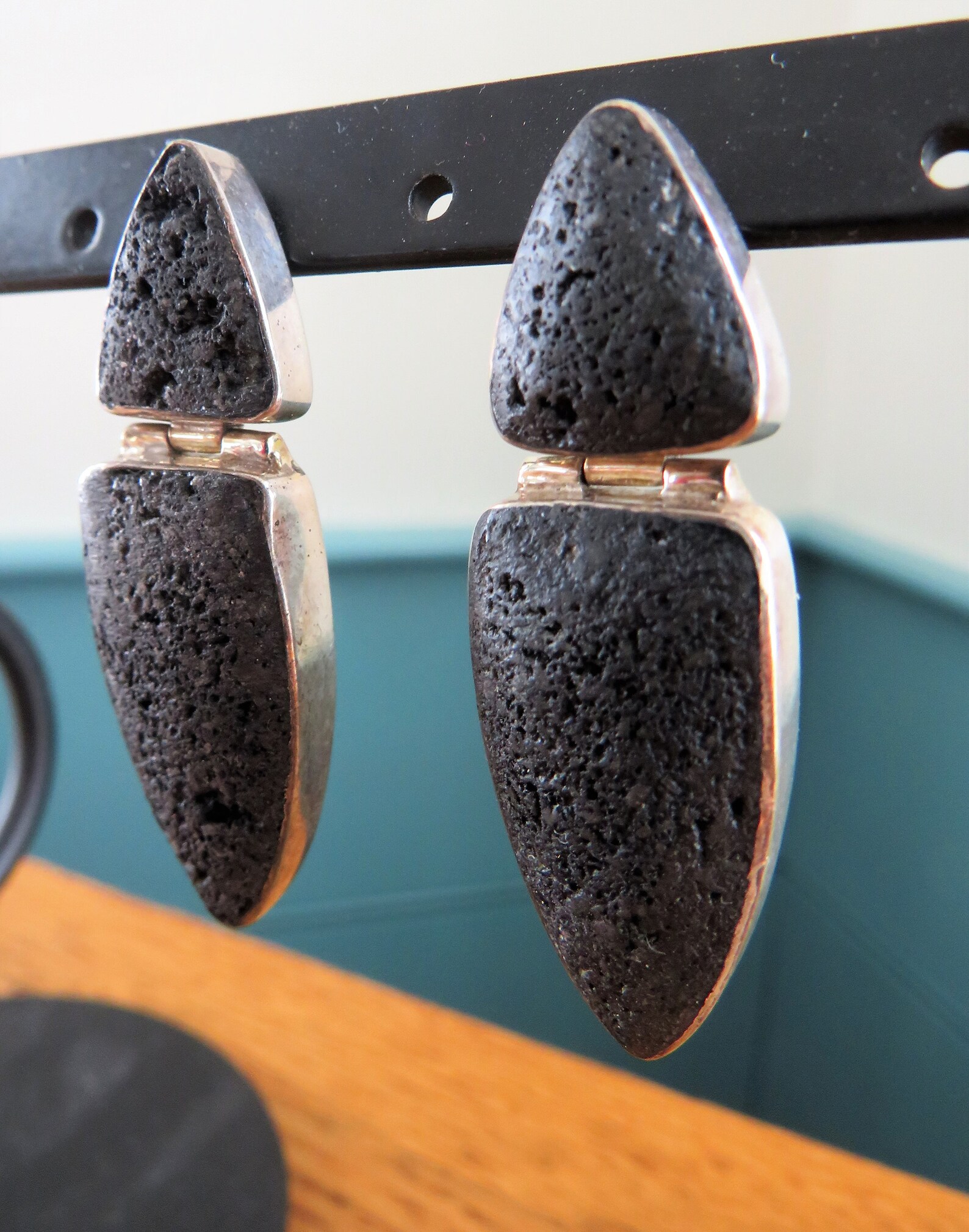 Sterling LAVA ROCK Stud Dangle Earrings Lenticular Shape Etsy UK