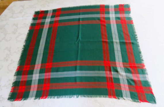 Rayon Fringed Scarf, Green Red White Plaid, Circa… - image 6