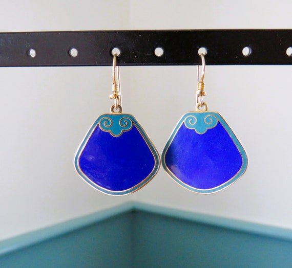 Laurel Burch Cobalt Blue Teal Gold Tone Deco Styl… - image 3