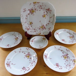 Leonard Vienna Austria Floral Dessert Serving Tray, 4 Plates, Small Bowl