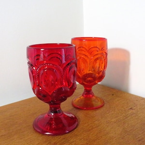 SET of 2 Amberina, Ruby MOON & STARS Goblets
