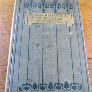LONGFELLOW&#39;S POETICAL WORKS, Antique Hardcover Book, Illustrated, Houghton Mifflin, 10&quot; x 6 5/8&quot; x 7/8&quot;, 348 pages