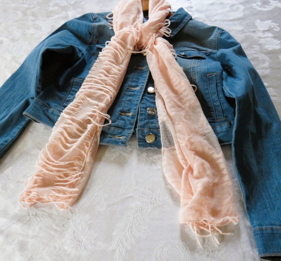 Pale Peach Oblong Knit Cut Fabric Polyester Scarf… - image 9