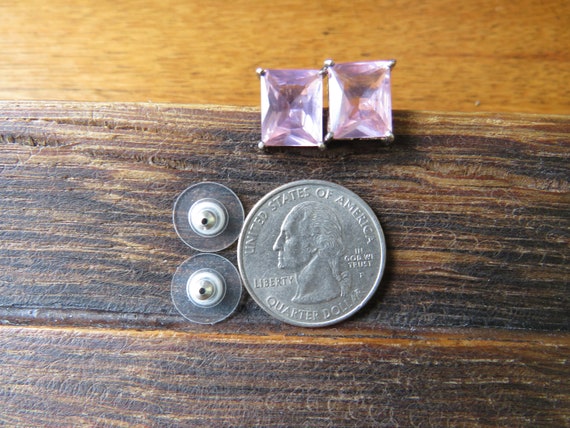 Sterling Pink Crystal Rectangular Studs - image 8