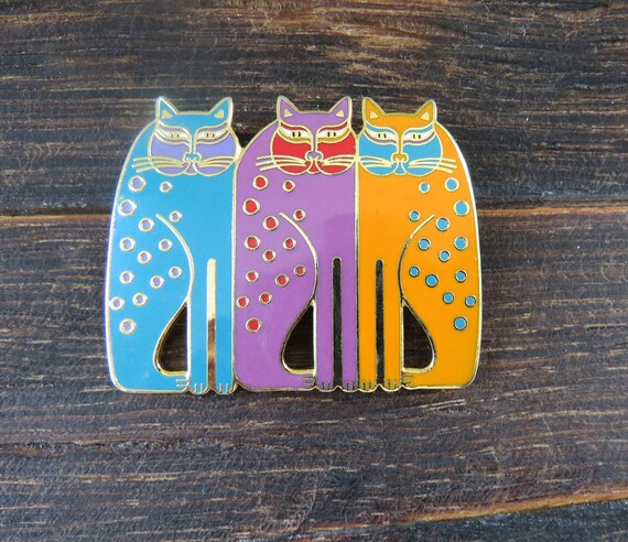 Laurel Burch SIAMESE CATS Brooch in Colorful 1980… - image 3