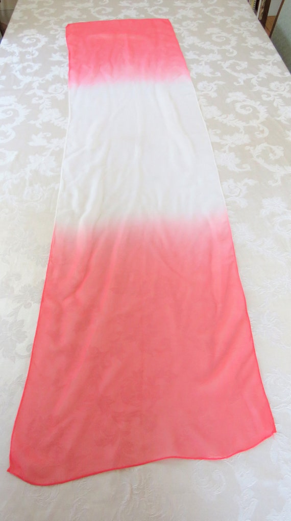 Peachy Pink White Chiffon Oblong Scarf, Very mid … - image 9