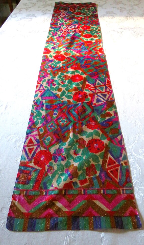 Shimmery  Metallic Floral Colorful Oblong Scarf
