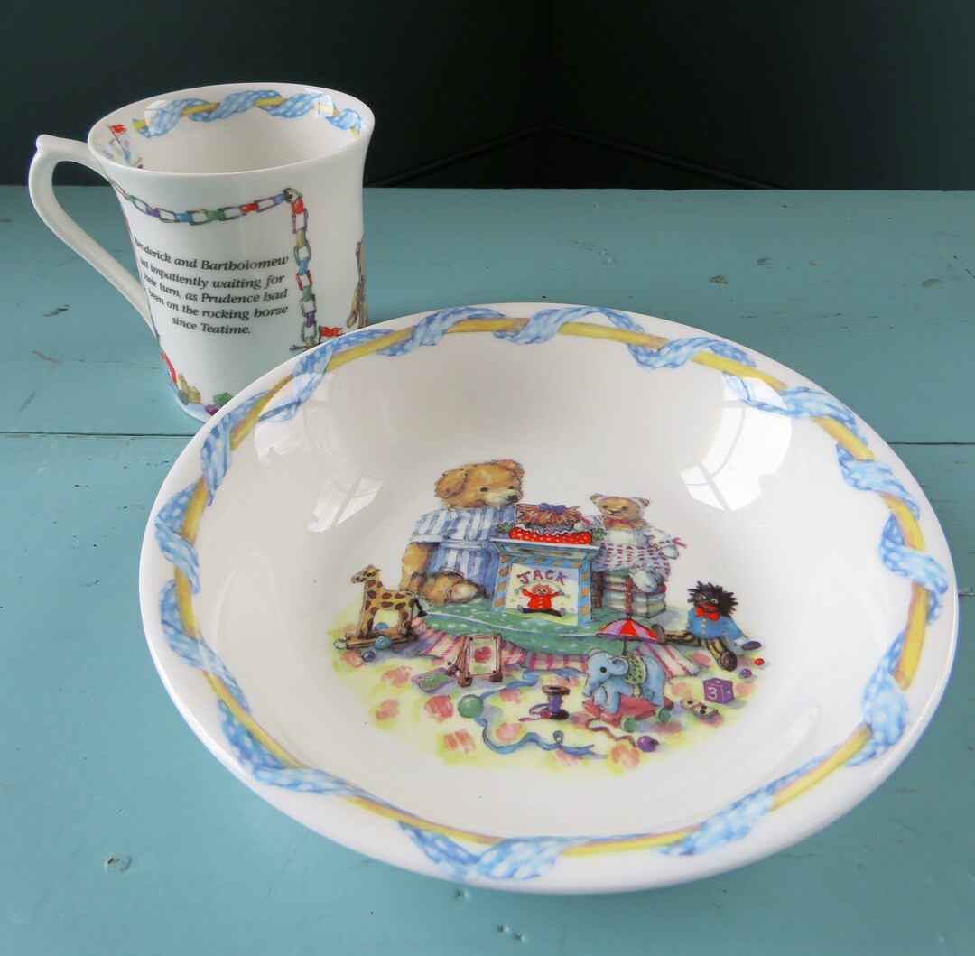 TALES of TEDDIES Childs Bowl and Cup, Colour Box, Queen's Fine Bone China Etsy