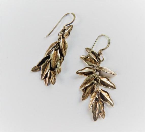 Sterling Leaves, Leaf Cluster Dangle Earrings, FU… - image 9