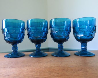 SET of 4 Georgian Blue (Bluenique) by VIKING 11 Oz Goblets, 5 3/4", Water Goblets