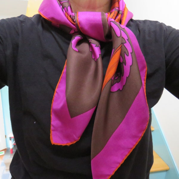 Fuschia Orange Duca d' Oria Artful Silk Twill scarf made in Italy hand rolled hem Bell Ringer Hammerer - Thor?