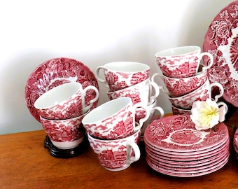 10 English Scenery Cups, Saucers by Wood & Sons: Will Sell Smaller