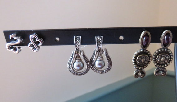 Sterling Marcasite Faux(?) Gray Pearl Stud Dangle… - image 8