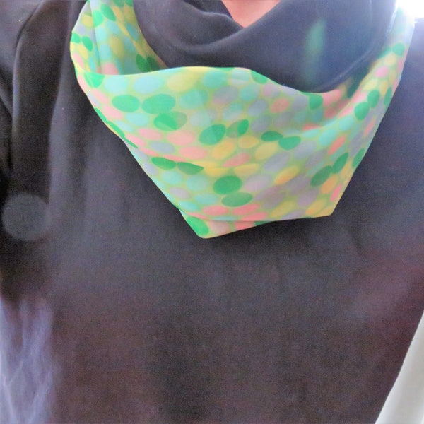 Rayon Silk Flower Polka Dot Cowl Circle Infinity Vintage Scarf - Spring Pastel Colors