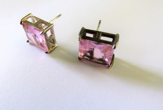 Sterling Pink Crystal Rectangular Studs - image 5