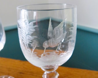 クリスタルエッチングの鳥のシーンのコーディアル 2 個セット、六角形