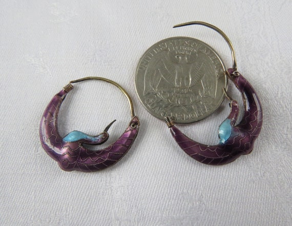 Cloisonne Arched Crane Hoop Earrings - Early Laur… - image 8