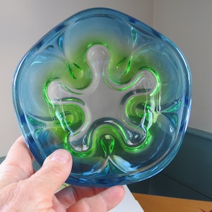 Mikasa Blue Green Royal Symphony 6&quot; Hand Made Art Glass Bowl In Original Box