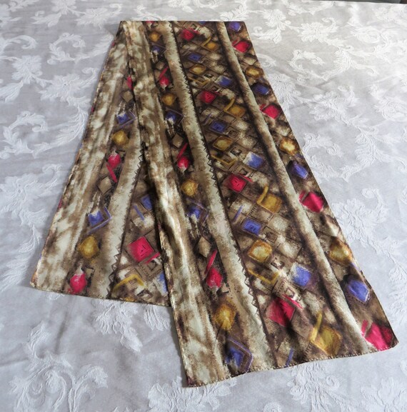 Brown Oblong Silk Pink Purple Yellow Scarf, Made … - image 10