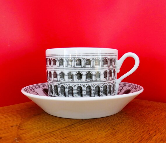 HAND PAINTED ARCHITETTURA Cup & Saucer, Fornasetti, Milano, Italy