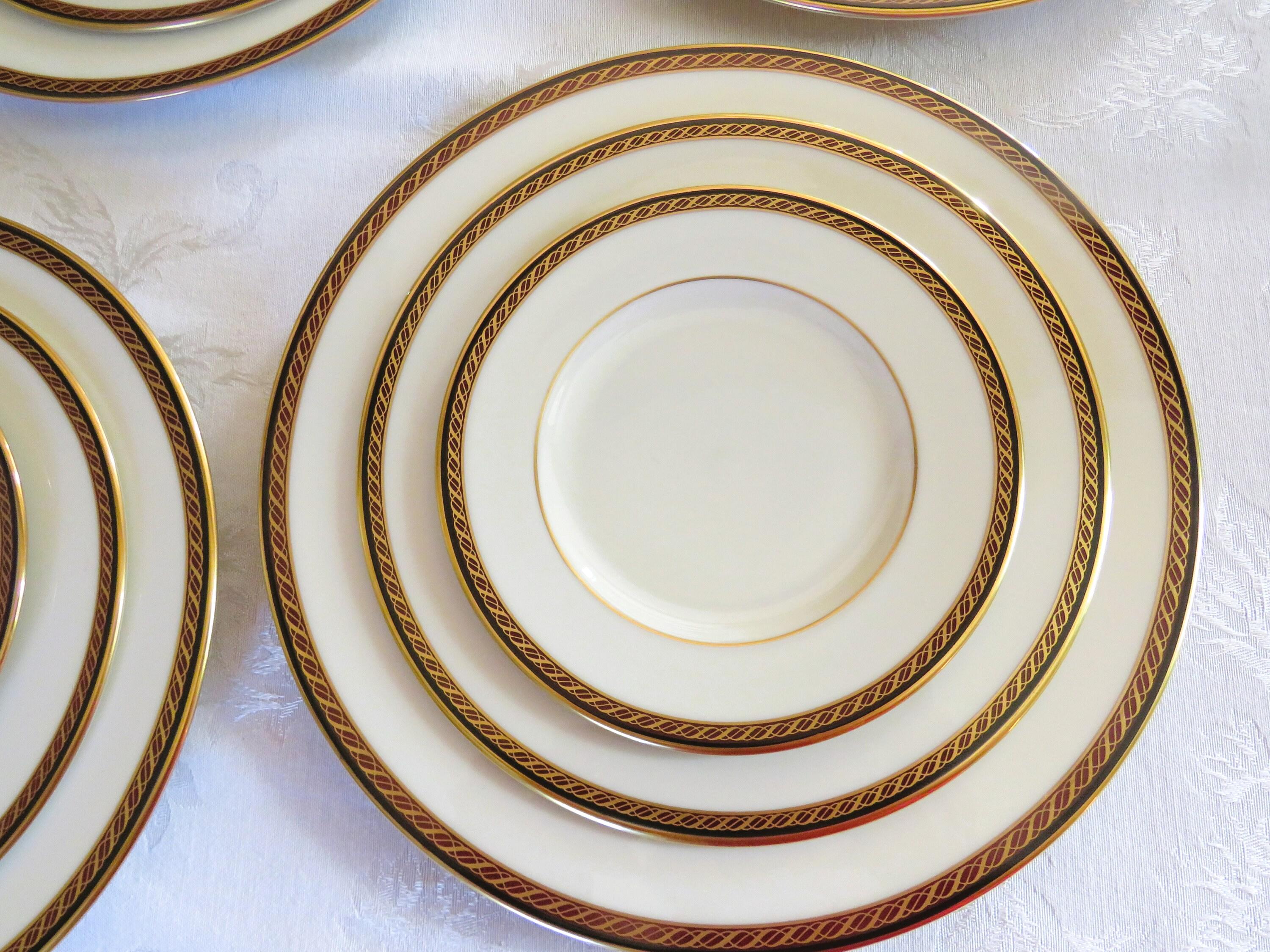 Lenox MONROE 5-piece Place Settings - Maroon, Black Band, Gold