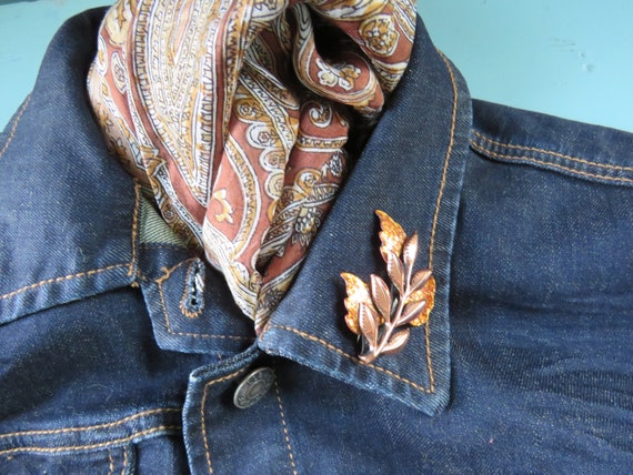 MATISSE RENOIR Copper Enamel Leaves Brooch - Fall… - image 9