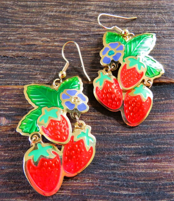 Edgar Berebi STRAWBERRIES Floral Gold Tone Dangles - image 2