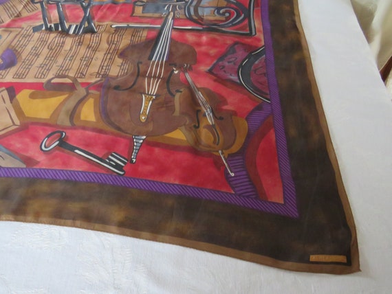 Large Silk Square Chamber Music Bass Violin Scarf… - image 6