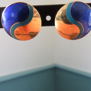 Laurel Burch Yin Yang Gold Tone Blue Teal Button Stud Earrings