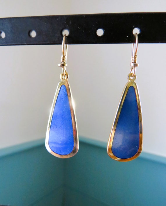 Laurel Burch Blue Gold Tone Signed Teardrop Ename… - image 6