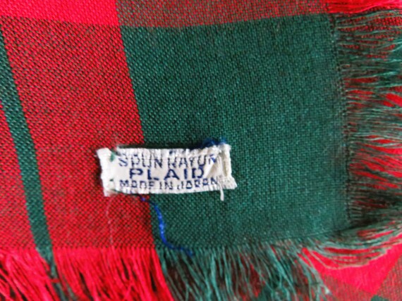Rayon Fringed Scarf, Green Red White Plaid, Circa… - image 7